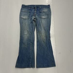Vintage 60s 70s Blue Denim Bell Bottom Seafarers 36x30